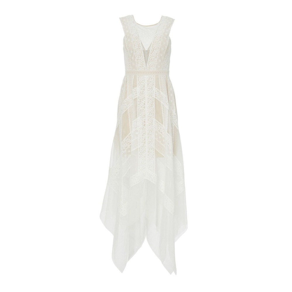 BCBGMaxAzria Cream Lace High Low Dress
